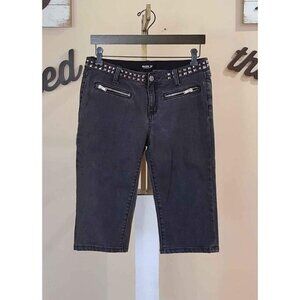 Allen B. Stretch Capri Jeans Studded Waist & Zipper front Pockets Size 8